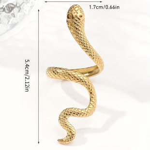 European and American Fashion Stainless Steel Snake-shaped Ring, Personalized Exaggerated Ethnic Style Opening Adjustable Titanium Steel Jewelry Ring