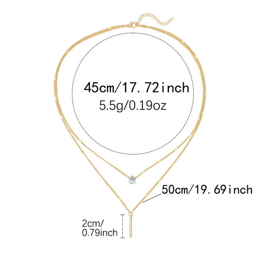 Personal Fashion Double Layer Stackable Droplet Shaped Diamond Pendant Necklace Set of Two, European and American Cross-Border New Product