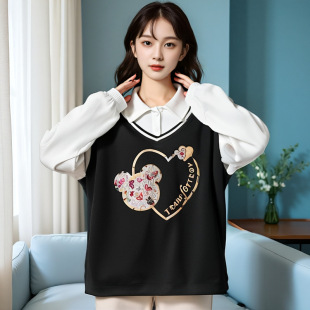 Deformation strategy 120-350 plus size women's clothing design sense niche stitching vests academic style jacket 2024 autumn new