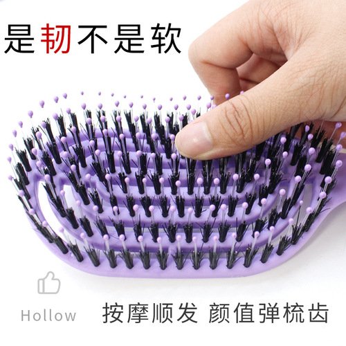 PP plastic pig bristle massage comb curved comb for fluffy hair and high head shape comb to improve hair style