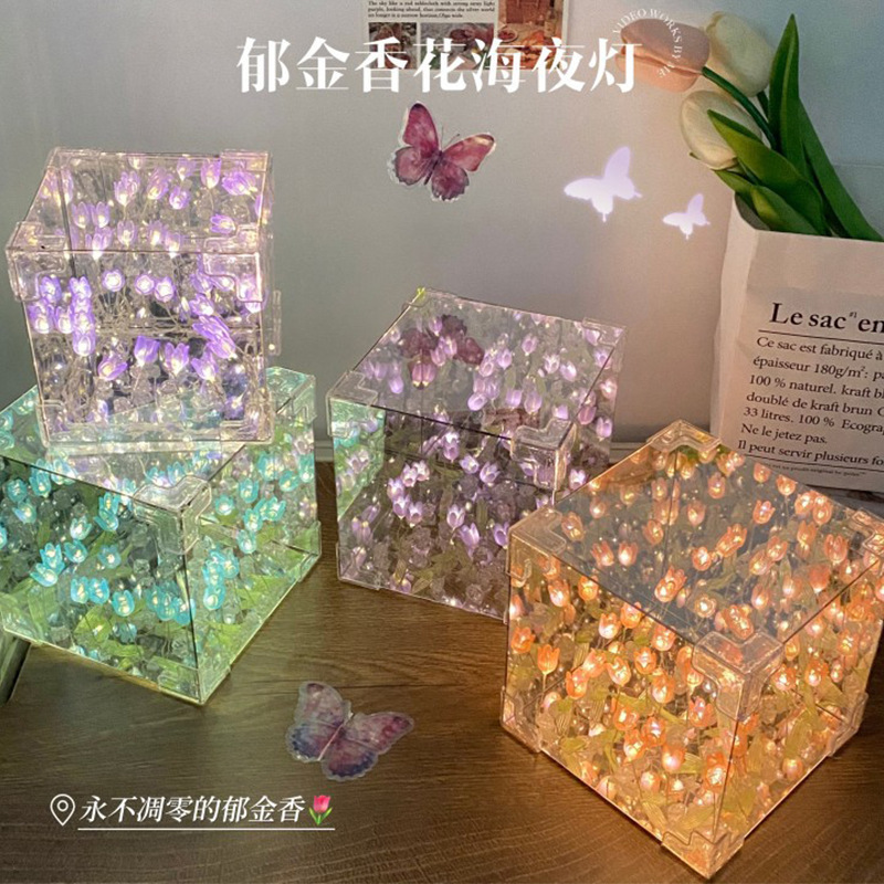 Tulipanas luces nocturnas regalos de cumpleaños para chicas materiales DIY de novia flores hechas a mano regalos de San Valentín