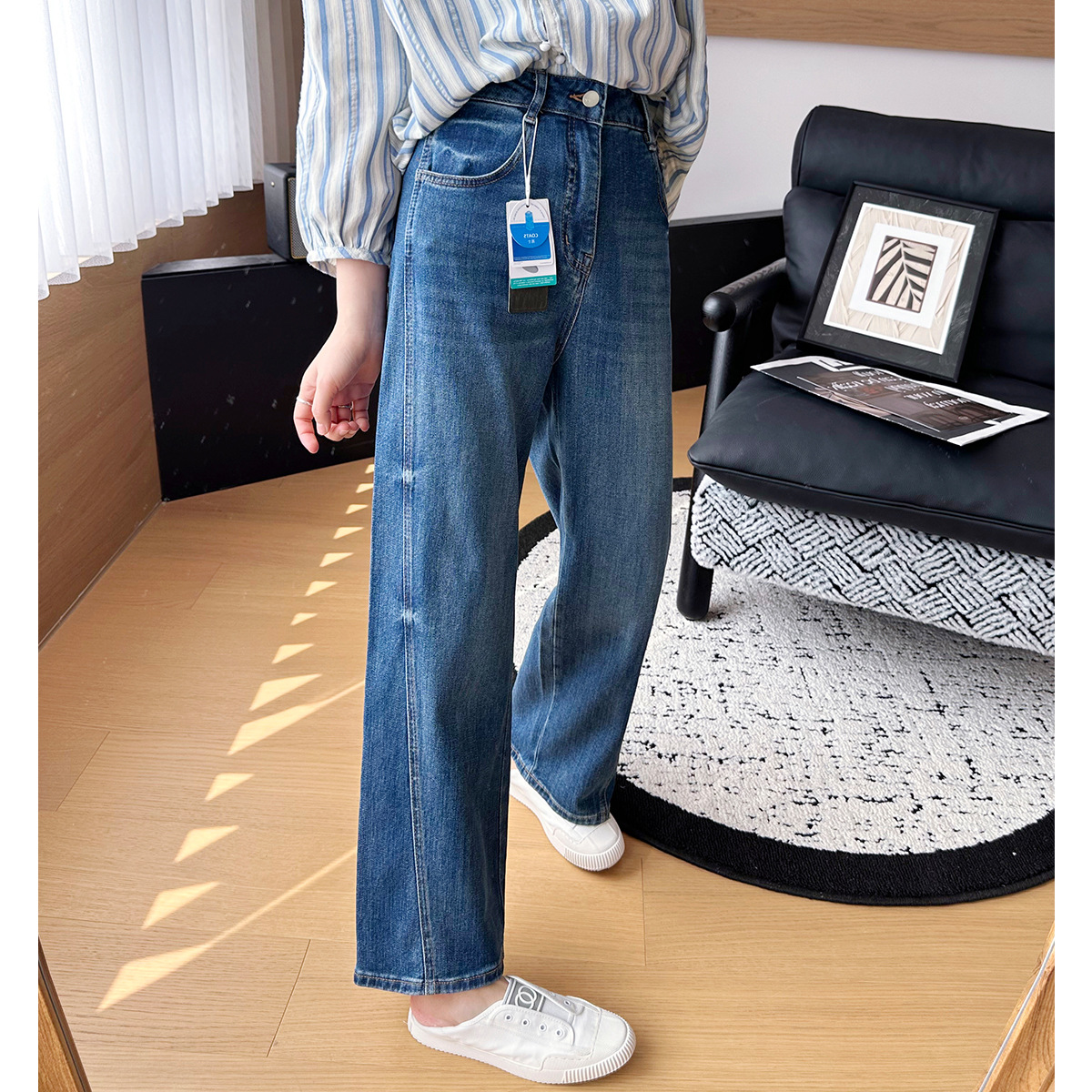 Narrow version of the series! Spring Side Split Design Scimitar Jeans Women's Pear-Shaped Cropped Wide-Leg Banana Sickle Pants