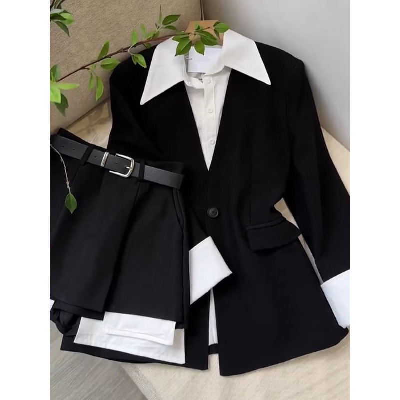 Simon Lena suit Women's Autumn Salt Color Light Mature Style Hepburn Style Black Suit Shorts Two-piece Fold