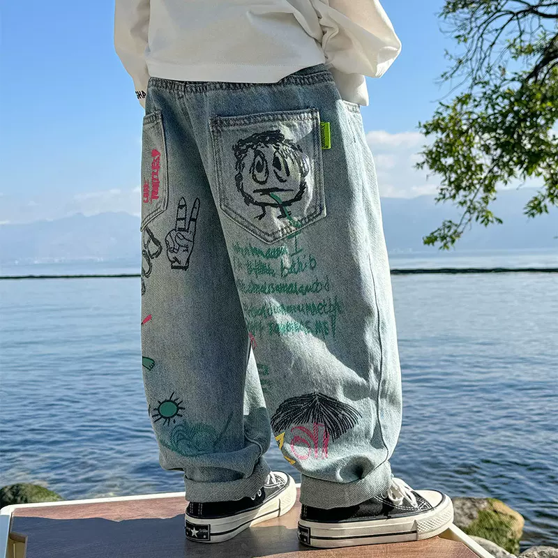 童话记忆男童牛仔裤秋装2025新款儿童春秋款直筒宽松裤子春季长裤