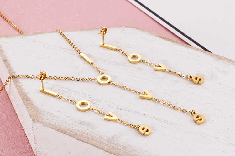 Korean fashion necklace earrings two-piece letter LOVE ladies stainless steel jewelry set