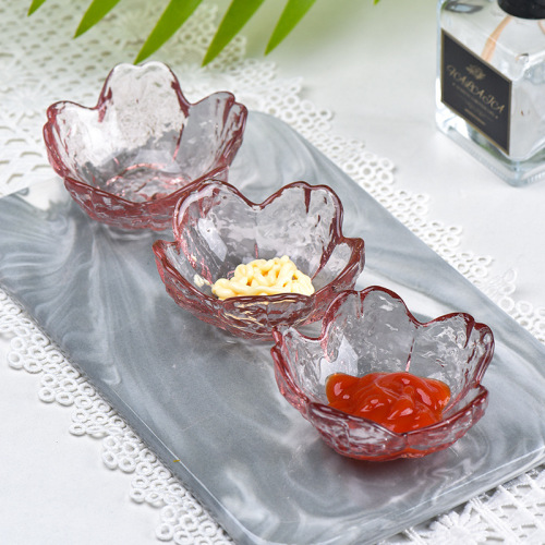 Japanese-style colored glass cherry blossom dish creative pink household seasoning dipping dish soy sauce dish bowl tableware set
