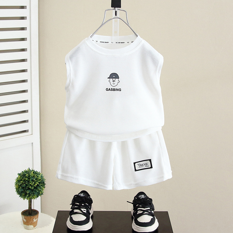 5281 Traje de verano para niños 2025 Nuevo chaleco sin mangas de verano para niños Ropa de bebé de estilo occidental Niño de verano