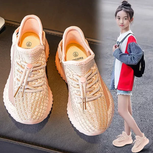 Girls' Coconut Shoes 2025 Summer Model Breathable Flyknit Mesh Shoes Children's Soft Sole Running Sneakers Non-Slip