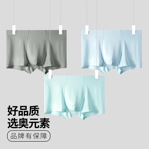 Men's Ice Silk Straight Leg Briefs for Men, Antibacterial, Breathable, Comfortable, Seamless Four-Point Shorts, Headwear for Boys, Summer Thin Underpants