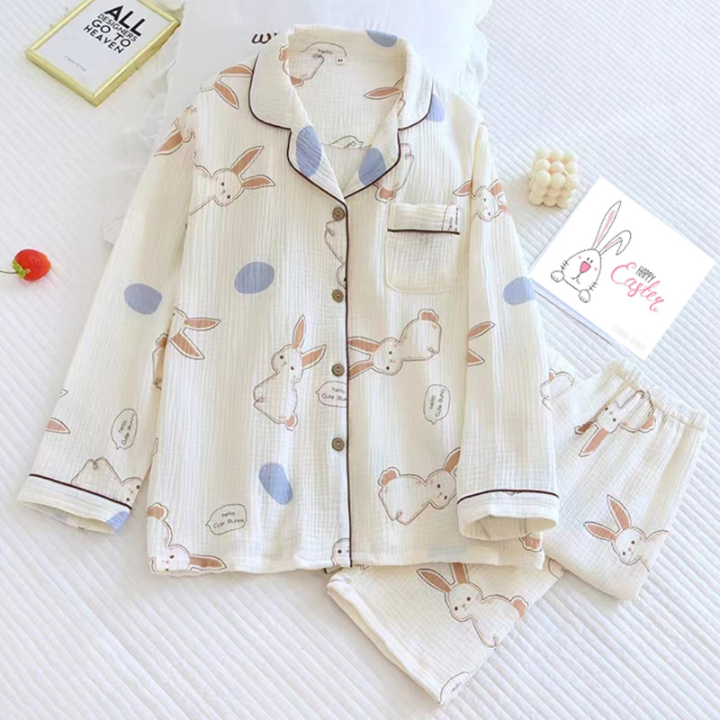 Spring and Summer Pure Cotton Gauze Maternity Sleepwear Postpartum Nursing Clothes for Pregnant Women 