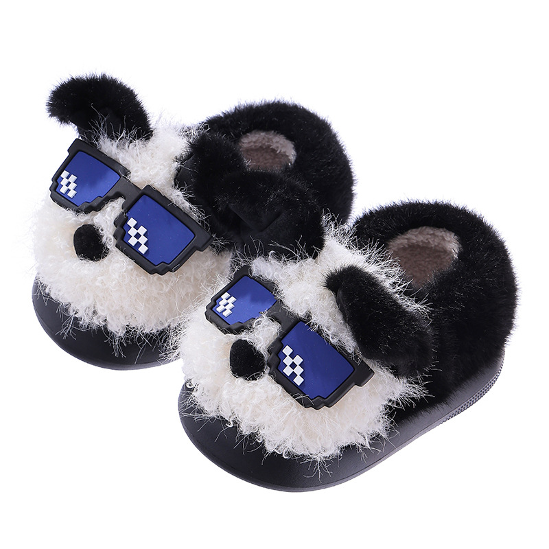 Otoño y invierno zapatillas de algodón para niños y niñas calientes y pelusa para padres e hijos, zapatos de algodón antideslizantes para cachorros