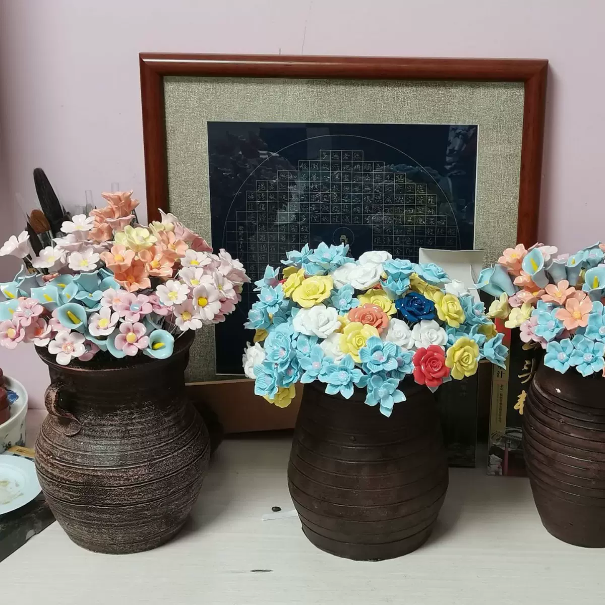 厂家定制陶瓷小花 陶瓷永生花 铁丝花 香薰花家居装饰品
