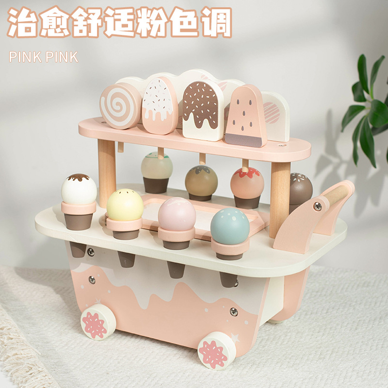 helado de madera vendedor de niños caseros juguetes de puzzle bebés simulación helado aristocrático danés coche de helado