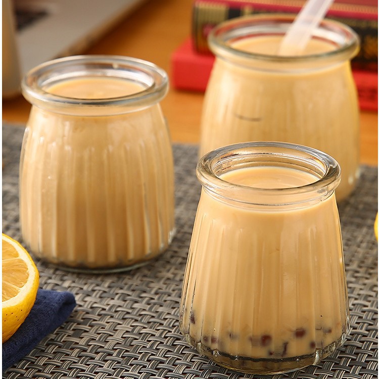 现货竖纹布丁瓶慕斯杯玻璃杯布丁杯酸奶瓶玻璃瓶带盖酸奶杯耐高温