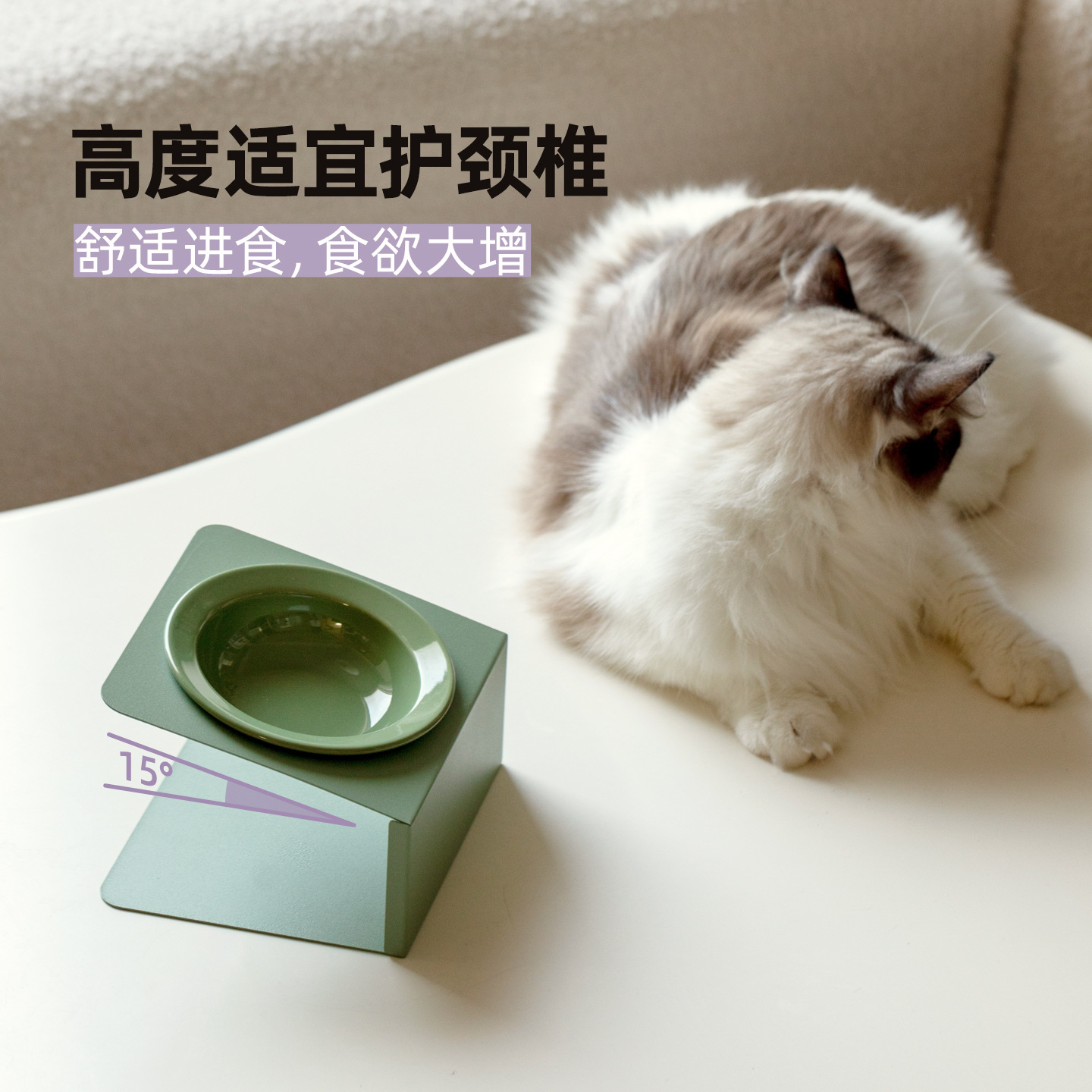 Tazón oblicuo de cerámica Tazón para gatos para mascotas Pies altos Protección para la columna cervical