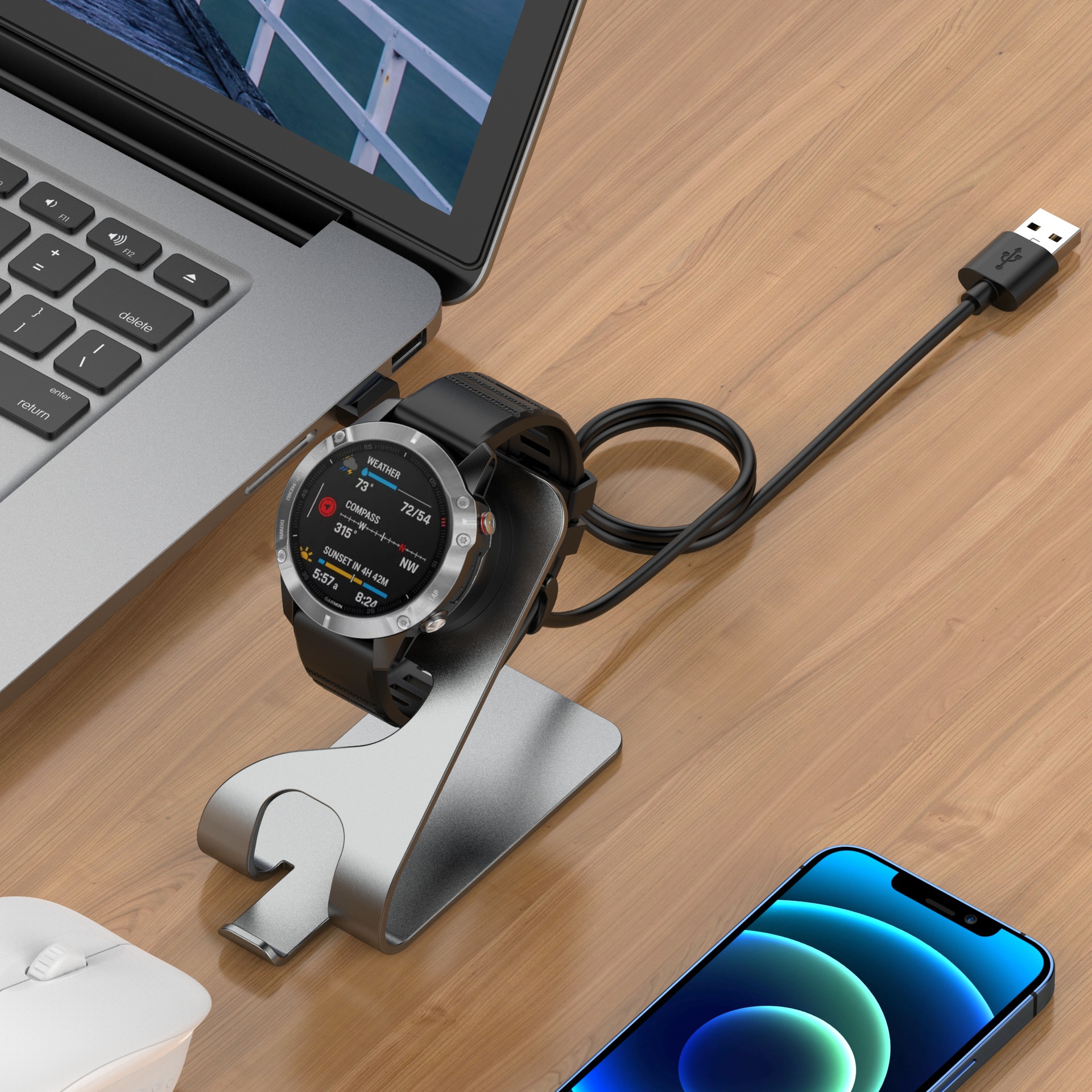 Compatible with Garmin Fenix 7/6/5 watches, Forerunner255/Venu3 second-generation aluminum alloy bracket charger undefined
