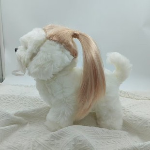 Cross-Border Wholesale New Pet Dog and Cat Light Gold Straight Hair Single Ponytail Retractable Rubber Band Head-Mounted Wig