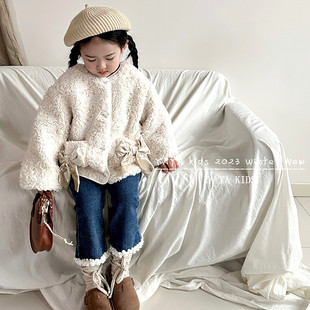 South Korea children's clothing girls' 2023 autumn and winter new high-grade children's Korean-style thickened fur integrated warm coat fashion