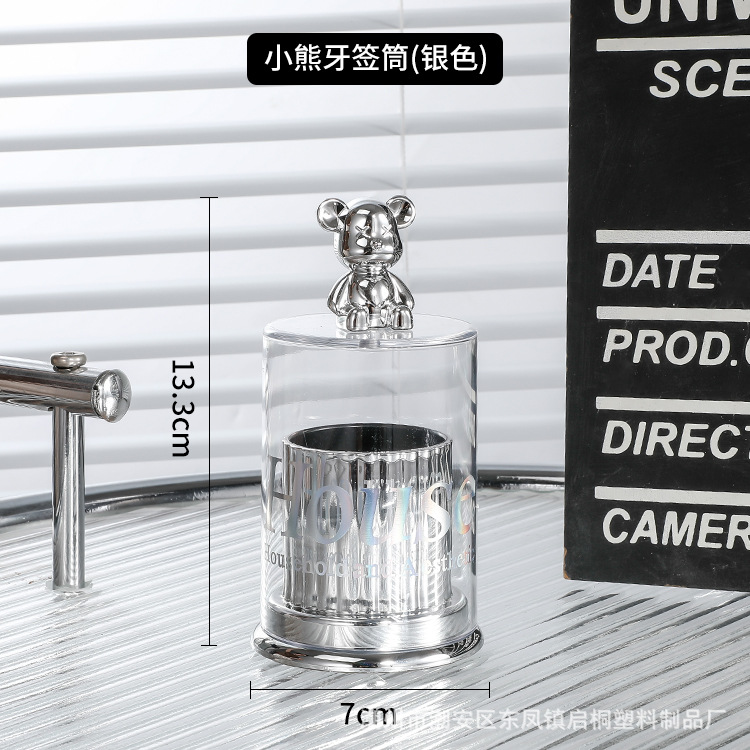 Red roja de alto aspecto oso palillo de dientes titular de la caja de palillo de dientes de acrílico titular de palillo de dientes creativo hogar hisopo de algodón jarra de almacenamiento