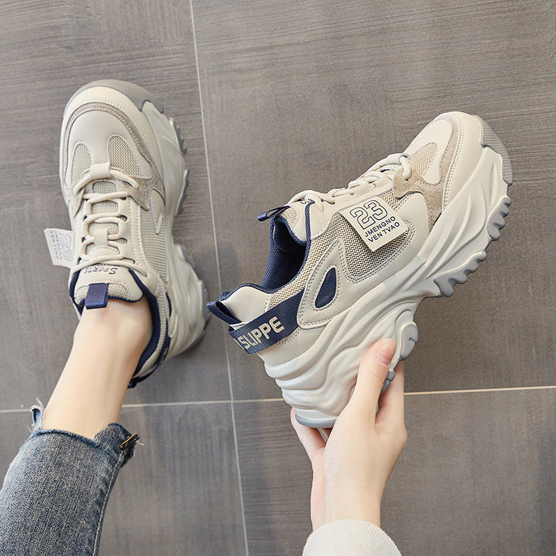 Zapatos de papá para mujeres con suela gruesa, zapatos de moda retrógrada de altura para mujeres, 2025 nuevos zapatos deportivos casuales de otoño y invierno para mujeres