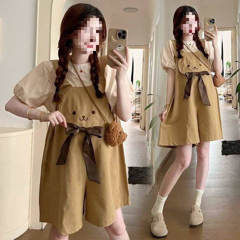 Cute Maternity Wear, New Summer Style, Korean Style, Sweet, Fresh and Stylish Short-Sleeved T-Shirt for Going Out, Hot Mom Overalls for Summer