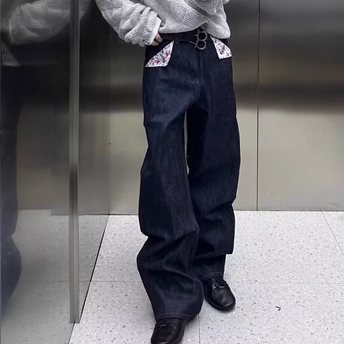 Herren Jeans Mit Blumenmuster Im Retro Style Weite Denim Hose_voghion.com