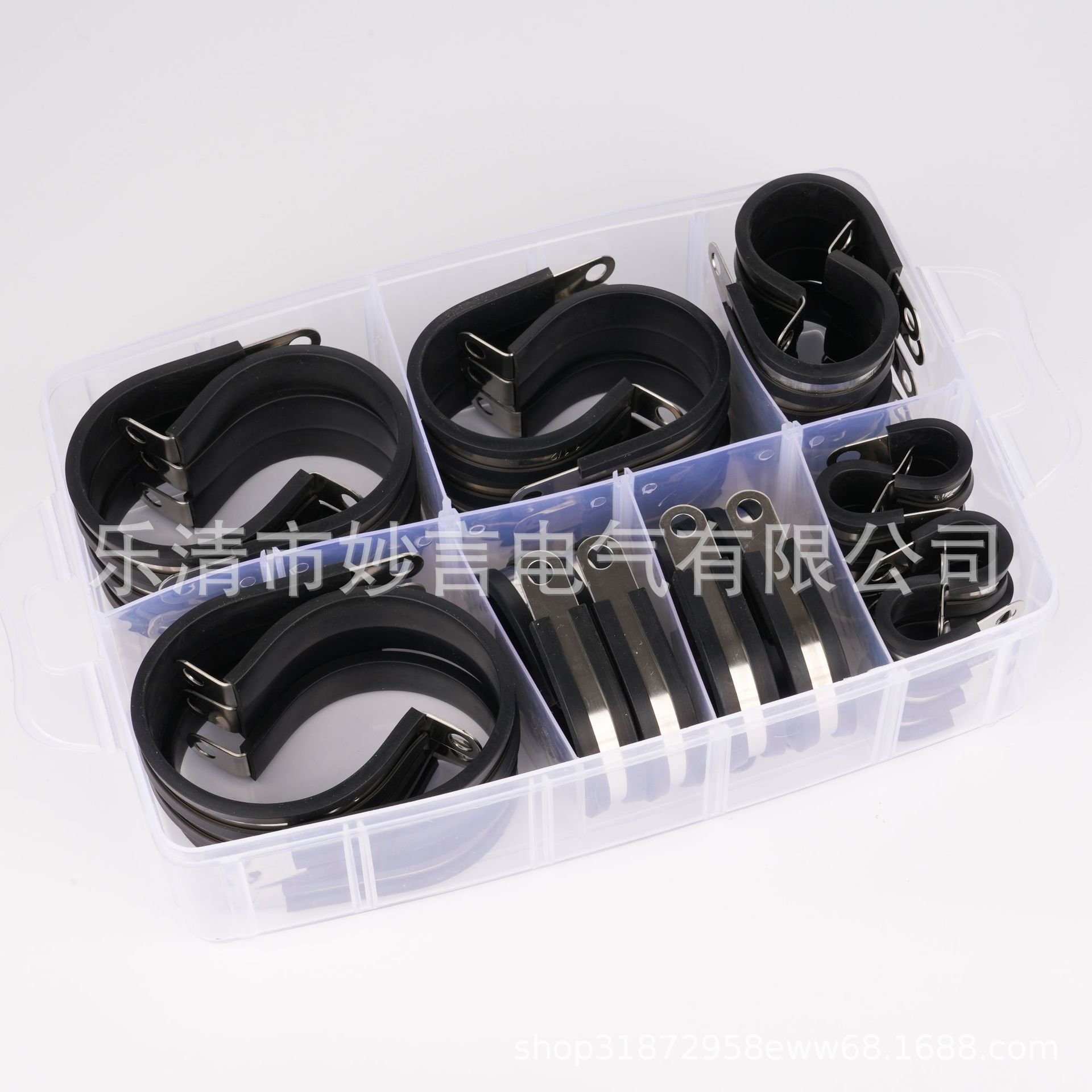 跨境电商 大尺寸46只盒装金属线夹 盒装金属管卡 不锈钢胶条卡箍