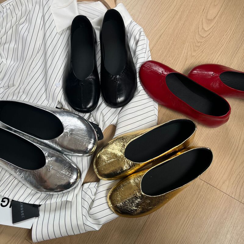 Lazy Style Round-Toe Flat Shoes, Shallow Slip-On Shoes, Simple, Fashionable, Comfortable, Ultra-Soft Genuine Leather Ballet Shoes Lazy Style Round-Toe Flat Shoes, Shallow Slip-On Shoes, Simple, Fashionable, Comfortable, Ultra-Soft Genuine Leather Ballet Shoes