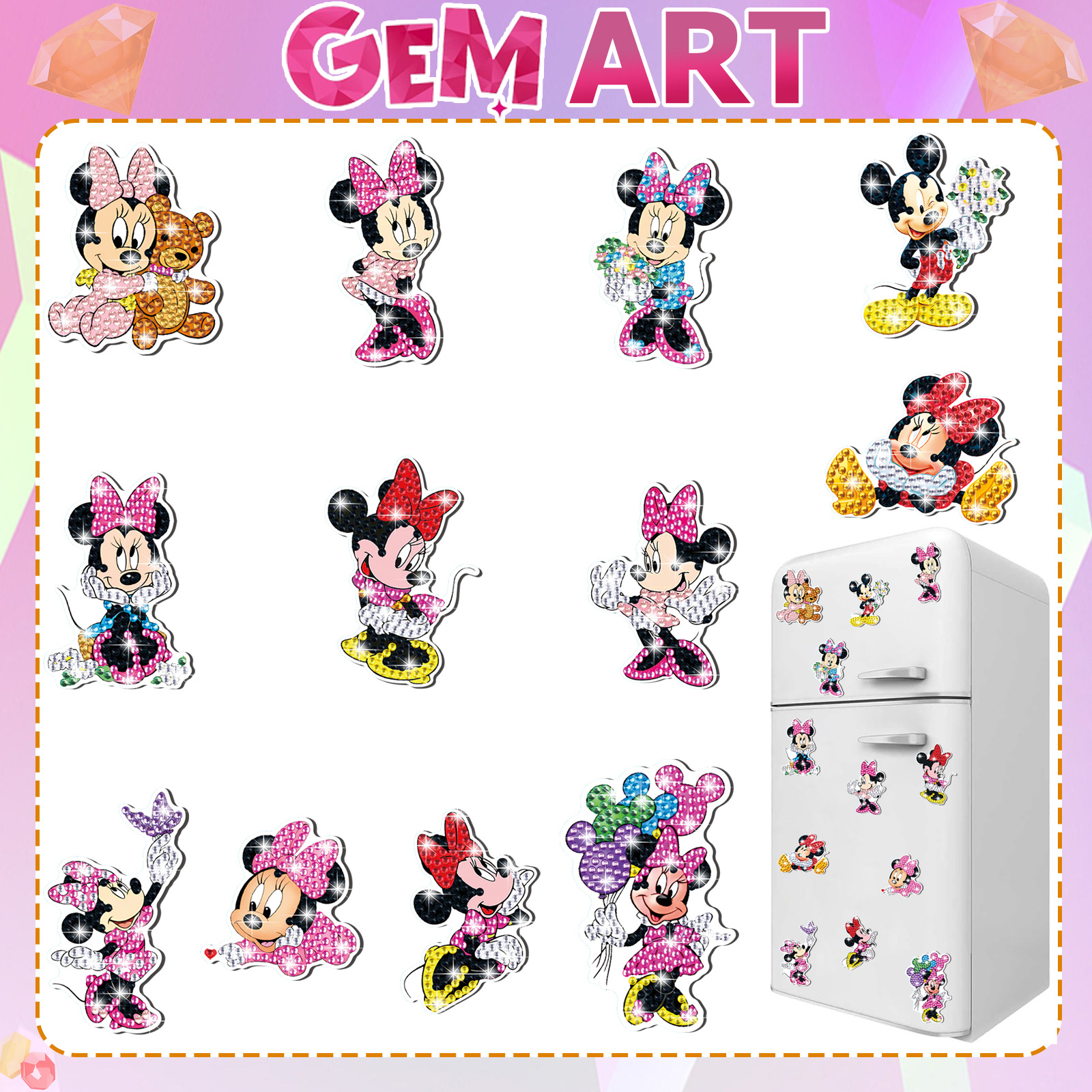 Mickey Minnie adorable dibujo de diamante magnetizado pegatinas de refrigerador para niños hechos a mano diy creativo mampostería pegatinas juguetes al por mayor