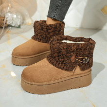 雪地靴女翻毛线外贸2025新款冬季中筒棉鞋搭扣加绒短外贸筒靴女鞋