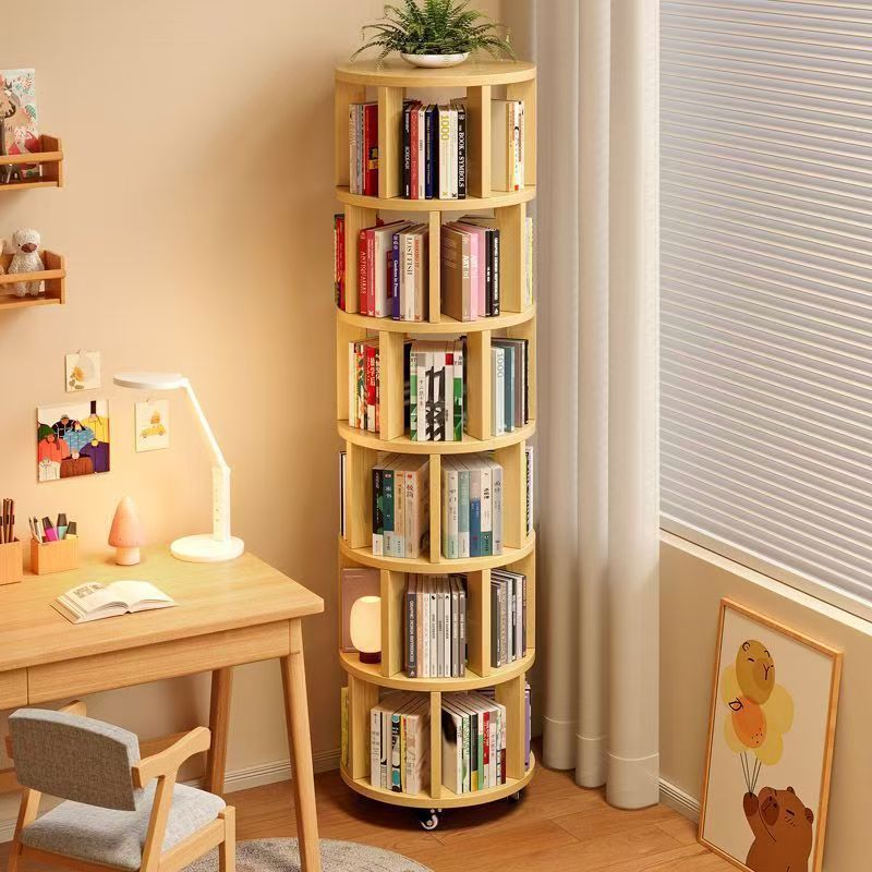 Floor-Standing Integrated Wall Bookcase Removable Corner Children's Simple Style Storage Rack 360-Degree Rotating Bookshelf Wholesale