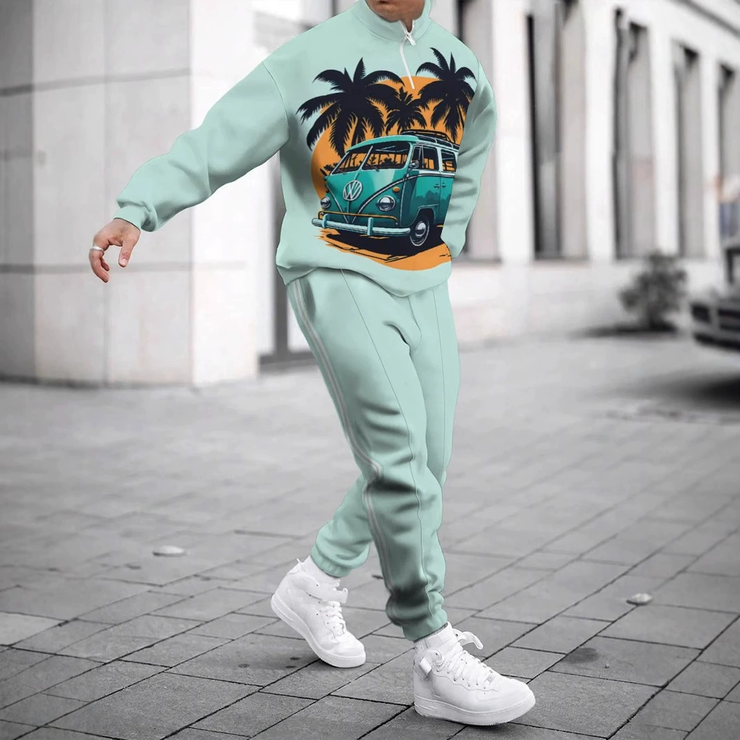 2024 осенне-зимний мужской свитер на молнии и спортивные штаны, свободная спортивная одежда с 3D принтом, прямые поставки Amazon AliExpress