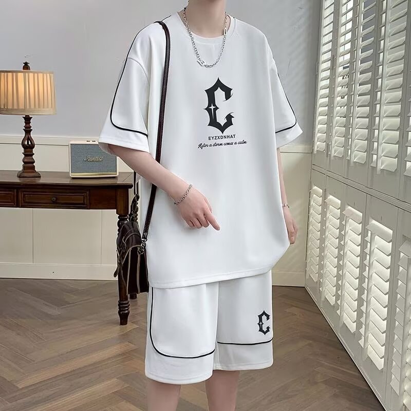 Casual Sports Suit Men's Summer 2025 New Short-Sleeved Shorts Men's Set with Handsome Boy Clothes
