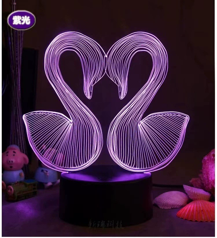 Ночник, LED лебедь, сенсорная настольная лампа, подарок на день рождения, 3D, пульт, защита глаз