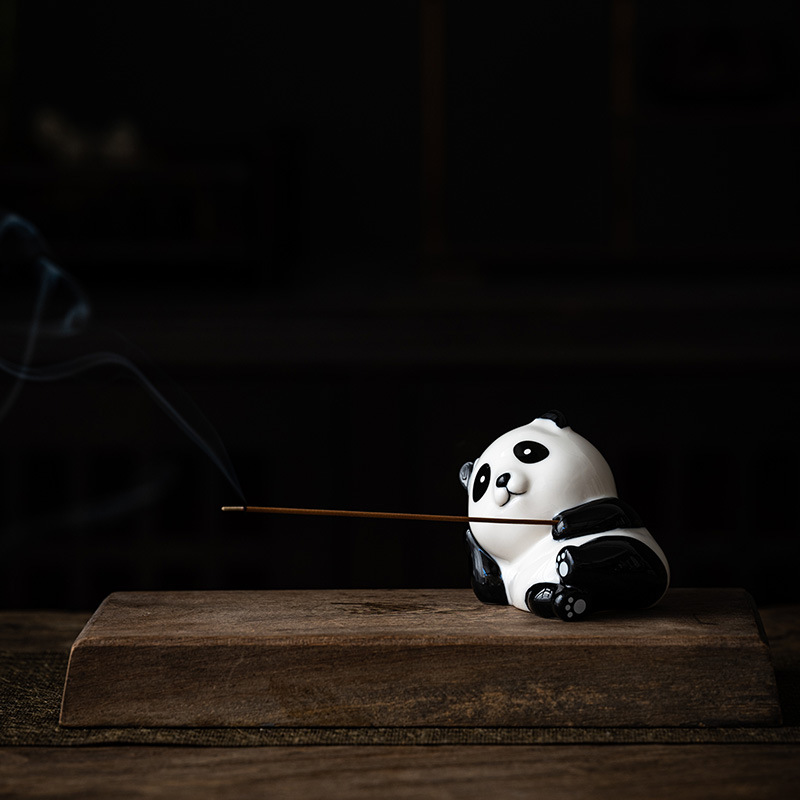 新款创意陶瓷熊猫墩墩线香插跨境趣味摆件熊猫烧香除臭办公香薰