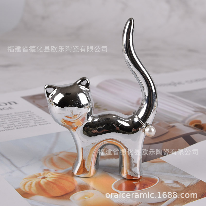 跨境陶瓷弯猫值猫兔子大象动物气球狗戒指托盘工艺摆件珠宝首饰架