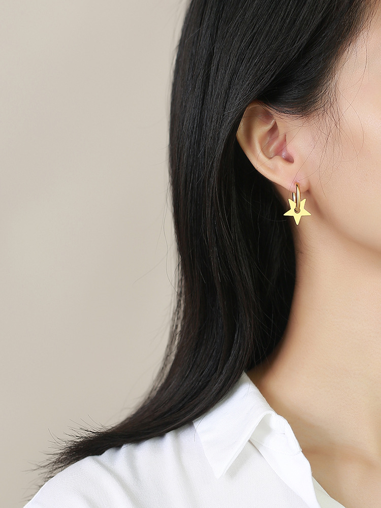 9g Weight 304 Stainless Steel Ear Needle Material Charm Sleeper Hoop Earrings, Drop Earrings Classification 1 Pair Quantity Holiday, Daily Occasion 304 Stainless Steel Material Star, Moon, Heart Shape Pattern Women's Gender Casual, Simple Style Style 1 Pair Casual Simple Style Star Moon Heart Shape 304 Stainless Steel Drop Earrings 7