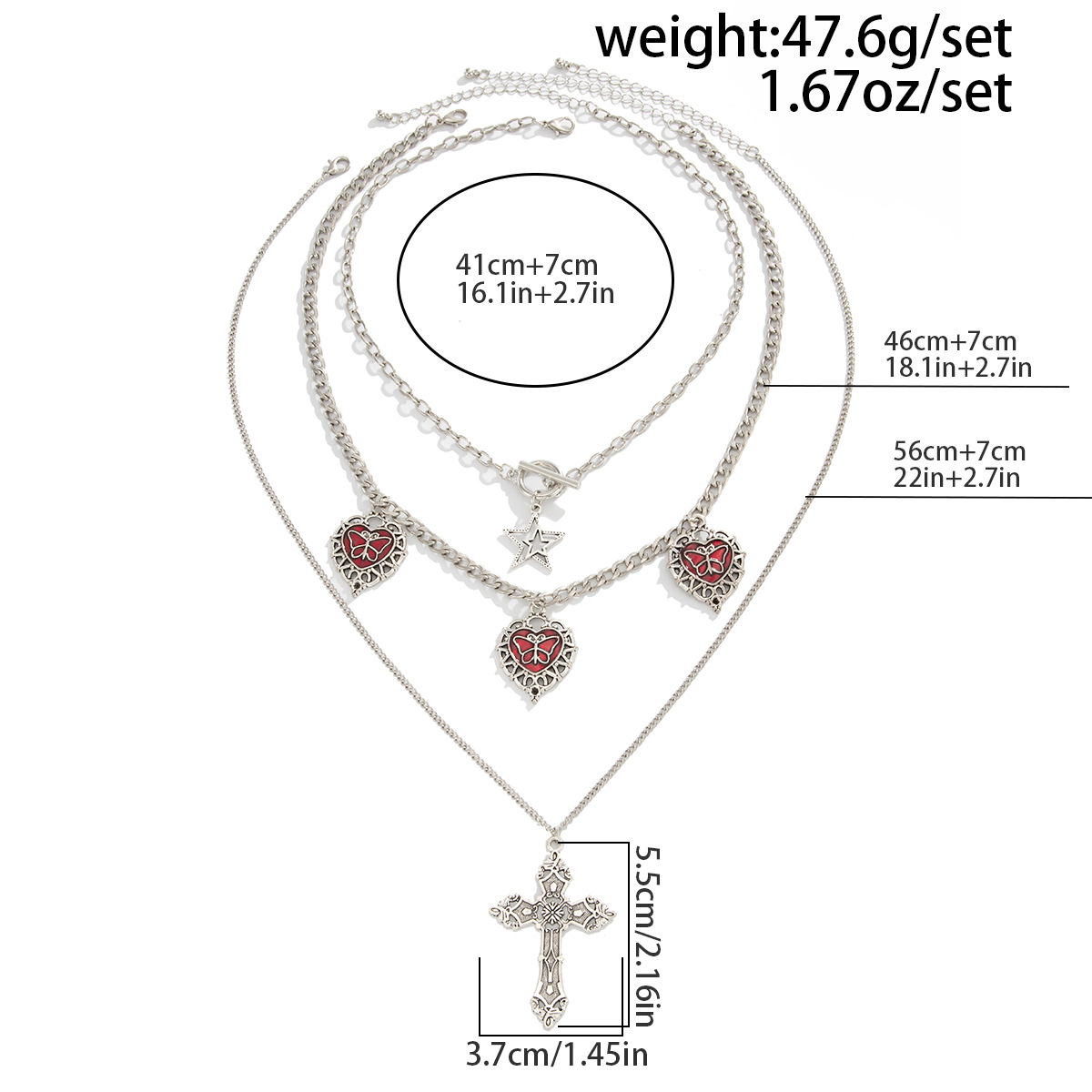 54g Weight Iron Pendant Material Layered Necklaces Classification Iron Chain Material 1 Piece Quantity Weekend Occasion Iron, Zinc alloy Material Cross Pattern Women's Gender Simple Style, Classic Style Style Dark Punk Cross Pendant Necklace Set For Women Exaggerated Stacking Cool Sweet Clavicle Chain Jewelry Geometric Pattern Alloy Zinc 28