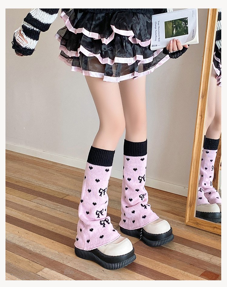 Scaldamuscoli "Scaldamuscoli Y2K con fiocco e cuore – Calzini in maglia reversibili per donna (stampa rosa/stella, taglia unica, stile Sweet Subculture)"_voghion.com