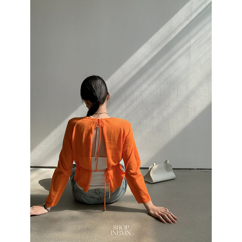 【No Returns or Exchanges】Versatile Round-Neck Tie-Up Knit Cardigan for Women, Slightly Sheer Long-Sleeve Short Top