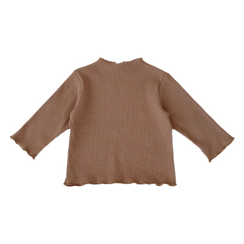 Camiseta Interior de Manga Larga con Cuello Alto y Volantes para Bebé Niña, Color Sólido, Versátil, para Primavera y Otoño