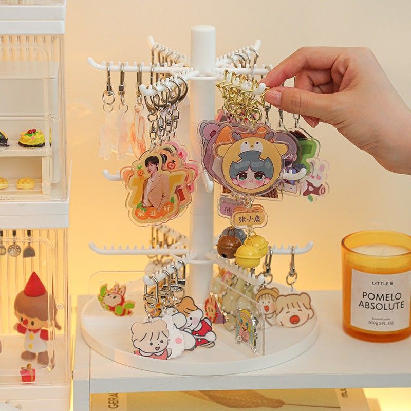 Keychain Display Stand Celebrity Merchandise Necklace Storage Box Entrance Rotating Display Rack for Fans