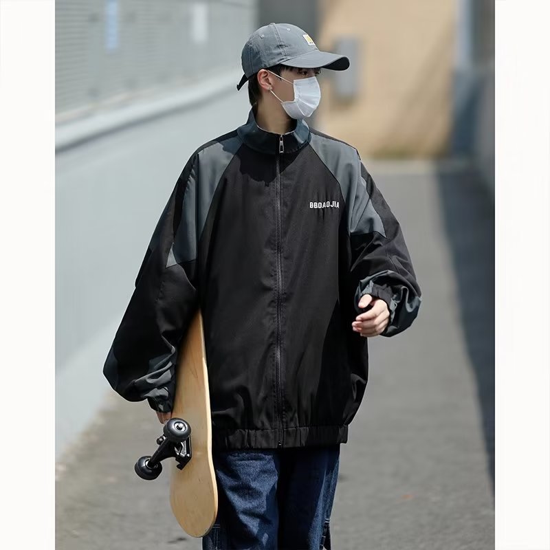 Giacca da baseball con colletto alla coreana, stile casual, alla moda, da uomo, autunno, studente, edizione coreana_voghion.com