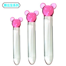 成人情趣用品小号粉色熊猫头透明玻璃阳具女用自慰可爱性玩具代发