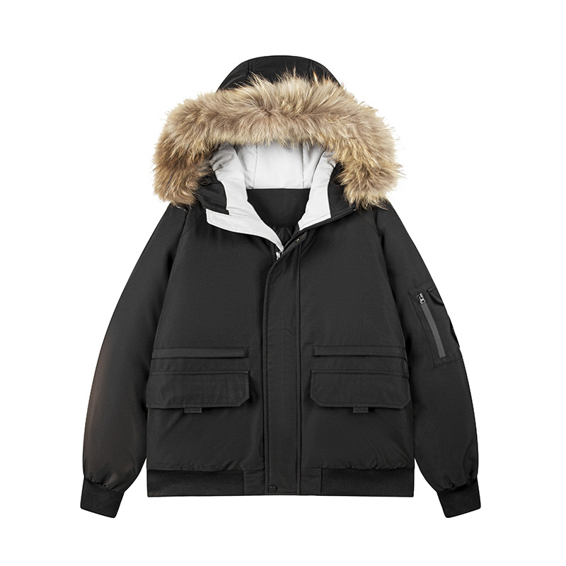 冬季青年90白鸭绒毛领连帽羽绒服男女潮牌防寒保暖情侣防寒服批发