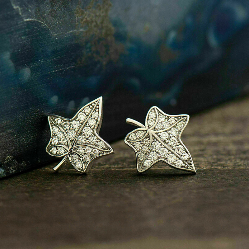 1 Pair Simple Style Maple Leaf Plating Inlay Copper Zircon Ear Studs display picture 4