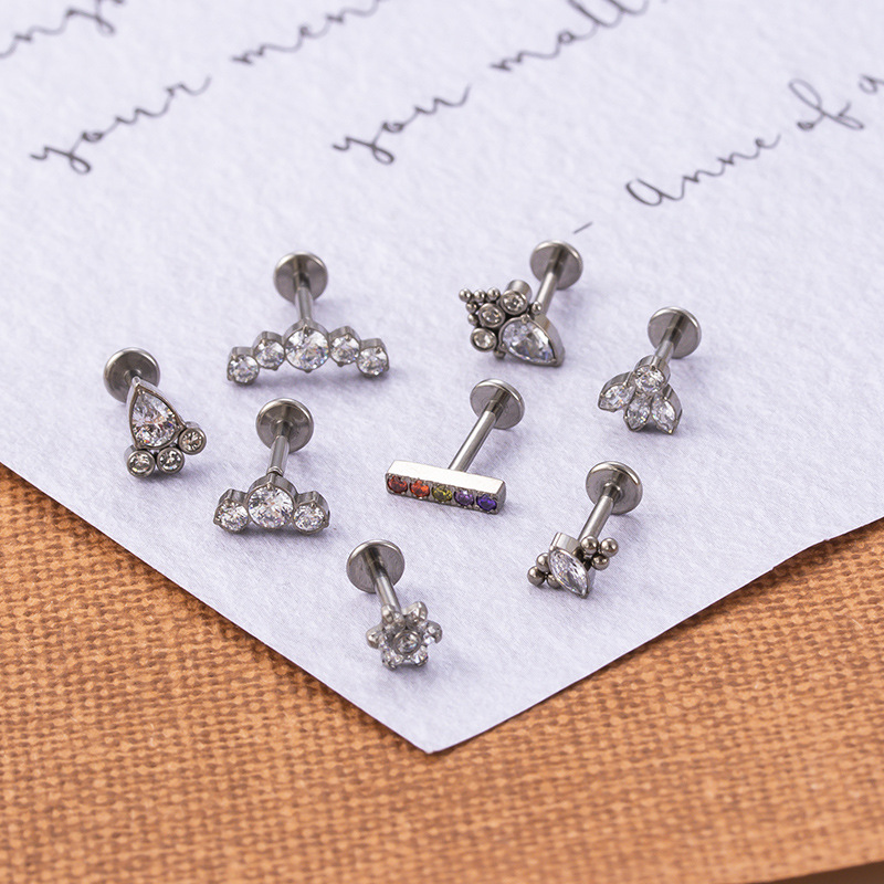 Fashion Geometric Titanium Steel Plating Zircon Lip Stud display picture 4