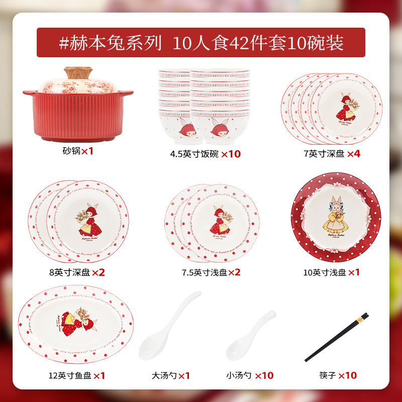 ヘプバーンウサギの食器セットホーム 2025 新オリジナル景徳鎮食器結婚式のボウルと皿の食器新築祝いのボウルと箸|undefined