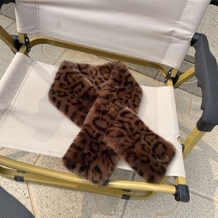 Wholesale Winter Leopard Print Scarf, Warm Neck Warmer, Fur Collar, Plush New Style, Thickened Cross Set for Students, Cold-Proof Neck Protection