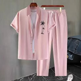 국경을 넘는 새로운 남성 패션 캐주얼 정장 3D 인쇄 반팔 셔츠 + 비치 바지 2 피스 비치 정장